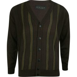 Kardigan, Brązowy w Paski, Sweter Zapinany na Guziki, Elegancki -ELKJAER- Męski. Brązowe kardigany męskie Elkjaer, l, bez wzorów, z bawełny, casualowe, bez kołnierzyka. Za 195.00 zł.