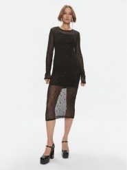 Please Sukienka koktajlowa A1VNCAP000 Czarny Slim Fit. Czarne sukienki damskie Please, xs, bez wzorów, z syntetyku, wizytowe, bez kołnierzyka, bez ramiączek. Za 379.99 zł.
