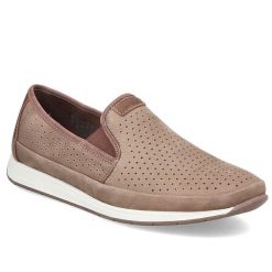 Skórzane półbuty męskie ażurowe mokasyny brązowe Rieker 11955-64. Brązowe mokasyny męskie Rieker, ze skóry, bez zapięcia. Za 389.00 zł.