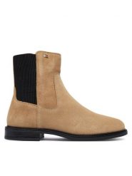 Tommy Hilfiger Sztyblety Enamel Flag Suede Ankle Chelsea FW0FW09575 Beżowy. Brązowe botki damskie Tommy Hilfiger, ze skóry, bez obcasa, na płaskiej podeszwie, bez zapięcia. Za 649.99 zł.