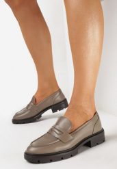 Ciemnobeżowe Eleganckie Mokasyny z Imitacji Skóry na Grubej Podeszwie Salimer. Brązowe mokasyny damskie Born2be, ze skóry. Za 119.99 zł.