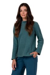 Prosta Bluza z Wysokim Kołnierzem - Indygo. Białe bluzy bez kaptura damskie MOE, l, z bawełny. Za 254.90 zł.