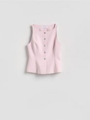 Taliowana kamizelka garniturowa - pastelowy róż. Czerwone kamizelki damskie Reserved, z tkaniny. Za 119.99 zł.