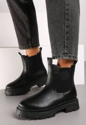 Czarne Botki Sztyblety na Grubej Podeszwie z Elastycznymi Wstawkami Nalleti. Czarne botki damskie Born2be, z jeansu, eleganckie, bez obcasa, na obcasie, bez zapięcia. Za 119.99 zł.