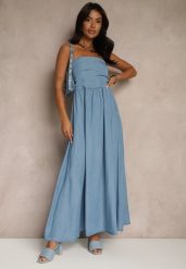 Granatowa Rozkloszowana Sukienka Bandeau Mavoreine. Niebieskie sukienki damskie Renee, na co dzień, na lato, m, bez wzorów, eleganckie, bez kołnierzyka, bez ramiączek, midi, proste. W wyprzedaży za 76.99 zł.