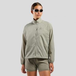 Kurtka damska Odlo ZEROWEIGHT Jacket. Szare kurtki do biegania damskie Odlo, l, bez wzorów, z materiału, bez kaptura. Za 288.99 zł.