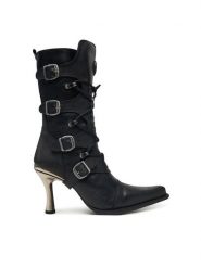 NEW ROCK Botki M-9373-S2 Czarny. Czarne botki damskie NEW ROCK, ze skóry, rockowe, bez obcasa, na szpilce, bez zapięcia. Za 1,059.00 zł.