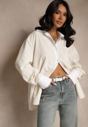 Beżowa Wiskozowa Koszula Oversize z Kieszenią i Metalicznymi Aplikacjami Liseloria. Brązowe koszule damskie Renee, s, z aplikacjami, z jeansu, eleganckie, bez kołnierzyka, bez ramiączek. Za 99.99 zł.