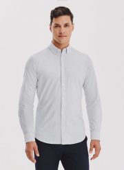 PAKO LORENTE – Koszula męska w szary prążek. Szare koszule męskie Pako Lorente, m, bez wzorów, z bawełny, bez kołnierzyka, bez ramiączek. Za 149.99 zł.