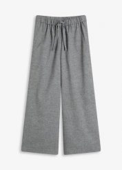Spodnie palazzo z imitacji wełny, z mieszanki wiskozy. Szare spodnie materiałowe damskie bonprix, bez wzorów, z wełny. Za 159.99 zł.