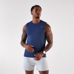 Koszulka do biegania bez rękawów męska Kiprun 500 Comfort. Niebieskie t-shirty sportowe męskie KIPRUN, l, z materiału, bez ramiączek, do biegania. Za 69.99 zł.