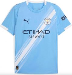 Koszulka domowa Manchesteru City 2025/26. Niebieskie t-shirty sportowe męskie Puma, l, z materiału, bez ramiączek, do piłki nożnej. Za 297.99 zł.