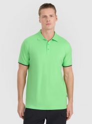 4F Koszulka polo regular męska - zielona XL. Zielone koszulki polo męskie 4f, m, bez wzorów, z bawełny, bez ramiączek. W wyprzedaży za 59.99 zł.