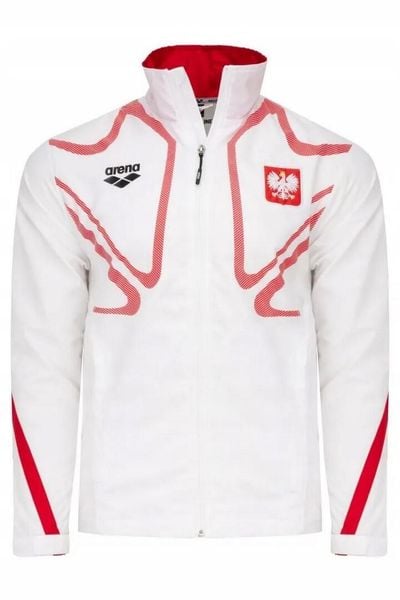 Kurtka Arena Polish Warm Up Jacket. Białe kurtki treningowe męskie Arena, l, bez wzorów, z materiału, na fitness i siłownię. Za 189.99 zł.