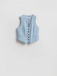 Garniturowa kamizelka z wiskozą - jasnoniebieski. Niebieskie kamizelki damskie Reserved, z tkaniny. Za 129.99 zł.