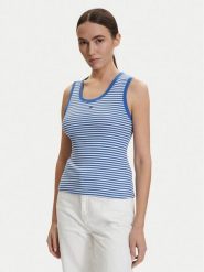 Tommy Jeans Top DW0DW20673 Niebieski Slim Fit. Niebieskie topy damskie Tommy Jeans, l, bez wzorów, z bawełny, bez kołnierzyka. Za 129.99 zł.