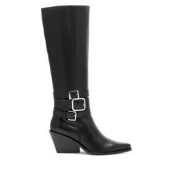 Kozaki Eva Minge. Czarne kozaki damskie Eva Minge, bez obcasa, na słupku. Za 449.99 zł.