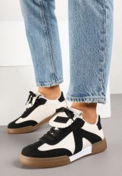 Czarno-Beżowe Sneakersy Tenisówki z Ozdobnym Językiem Alaviela. Czarne trampki i tenisówki damskie Born2be, bez wzorów, z jeansu. Za 89.99 zł.