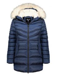 Geographical Norway Płaszcz zimowy "Destinee" w kolorze granatowym rozmiar: L. Niebieskie płaszcze damskie Geographical Norway, na zimę, l, bez wzorów, z puchu. Za 251.53 zł.