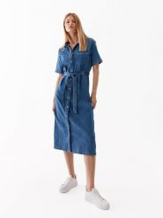 ONLY Sukienka jeansowa 15283308 Niebieski Loose Fit. Niebieskie sukienki damskie Only, s, bez wzorów, z bawełny, bez kołnierzyka, bez ramiączek, koszulowe. Za 249.99 zł.