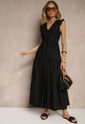 Czarna Sukienka z Wiskozy Ozdobiona Falbankami Sadovene. Czarne sukienki damskie Renee, na co dzień, na wiosnę, m, bez wzorów, z wiskozy, eleganckie, bez kołnierzyka, bez ramiączek, maxi. W wyprzedaży za 71.99 zł.