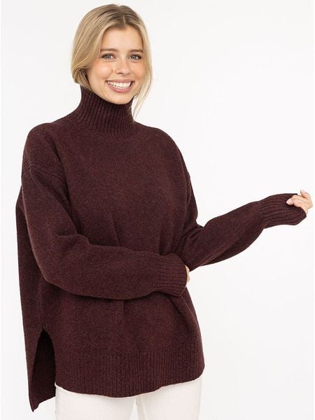Zwillingsherz Sweter w kolorze bordowym rozmiar: M. Czerwone golfy damskie Zwillingsherz, m, bez wzorów, ze splotem, bez ramiączek. Za 227.85 zł.