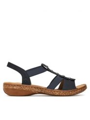 Rieker Sandały CEO-62850-14 Granatowy. Niebieskie sandały damskie Rieker, bez wzorów, z syntetyku, bez obcasa, na płaskiej podeszwie. Za 299.99 zł.