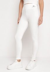 Białe Legginsy z Wysokim Stanem i Gumką w Pasie Bloelia. Białe legginsy damskie Born2be, m, bez wzorów, z jeansu. Za 29.99 zł.