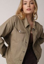 Ciemnobeżowa Bawełniana Kurtka Jeansowa Perimea. Brązowe kurtki damskie Born2be, l, bez wzorów, z bawełny, bez kaptura. Za 139.99 zł.