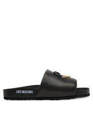 LOVE MOSCHINO Klapki JA28283G1MIE0000 Czarny. Czarne klapki damskie Love Moschino, bez wzorów, ze skóry, bez obcasa. Za 539.99 zł.