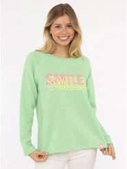 Zwillingsherz Koszulka "Smile" w kolorze zielonym rozmiar: L/XL. Zielone bluzki damskie Zwillingsherz, l, bez wzorów, bez kołnierzyka, bez ramiączek. Za 180.49 zł.