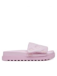 Guess Klapki FLJFA2ELE19 Różowy. Czerwone klapki damskie Guess, z aplikacjami, ze skóry, bez obcasa. Za 319.99 zł.