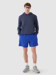 4F Spodenki casual męskie - niebieskie XL. Niebieskie szorty męskie 4f, z dresówki, bez kołnierzyka. W wyprzedaży za 79.99 zł.