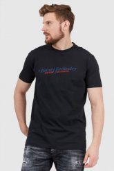 DIESEL Czarny t-shirt męski z granatowym logo. Czarne t-shirty męskie Diesel, l, bez wzorów, prążkowane, bez kołnierzyka. W wyprzedaży za 299.99 zł.