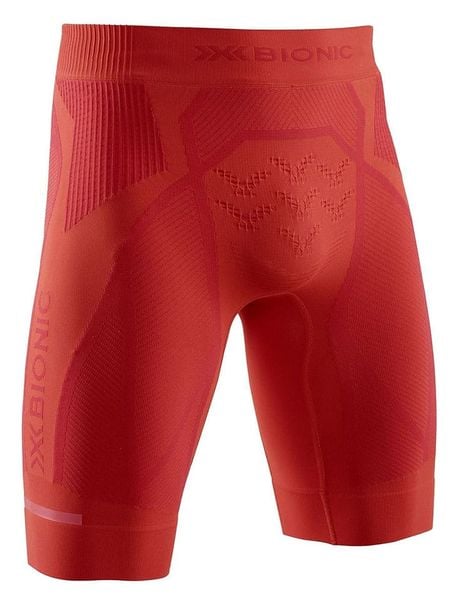 X-Bionic Szorty w kolorze czerwonym do biegania rozmiar: L. Czerwone szorty męskie X BIONIC, z materiału, bez kołnierzyka. Za 217.99 zł.