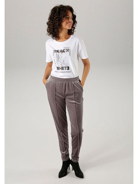 Aniston Spodnie w kolorze srebrnym rozmiar: 40. Szare spodnie materiałowe damskie Aniston, bez wzorów, z materiału. Za 41.59 zł.