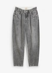 Jeansy barrel, mid waist, cropped. Niebieskie jeansy damskie bonprix. Za 147.99 zł.