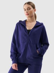 4F Bluza dresowa rozpinana z kapturem damska - granatowa XS. Niebieskie bluzy z kapturem damskie 4f, xs, z bawełny. W wyprzedaży za 119.99 zł.