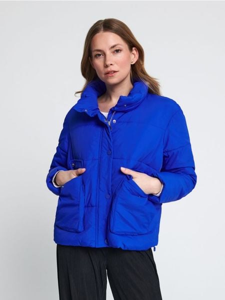 Pikowana kurtka puffer - niebieski. Niebieskie kurtki damskie Sinsay, l, bez wzorów, bez kaptura. W wyprzedaży za 59.99 zł.