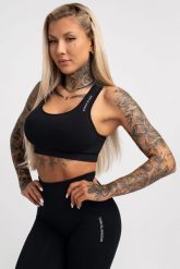 Stanik fitness cardio damski Gym Glamour compress. Czarne biustonosze sportowe damskie GYM GLAMOUR, bez wzorów, z materiału. Za 159.99 zł.