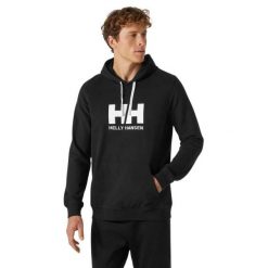 Bluza sportowa męska Helly Hansen Logo. Czarne bluzy sportowe męskie Helly Hansen, bez wzorów, z bawełny, sportowe, bez kołnierzyka, bez ramiączek. W wyprzedaży za 271.25 zł.