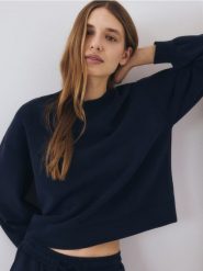 Bluza z dodatkiem modalu - granatowy. Niebieskie bluzy bez kaptura damskie Reserved, l, z dzianiny. W wyprzedaży za 59.99 zł.