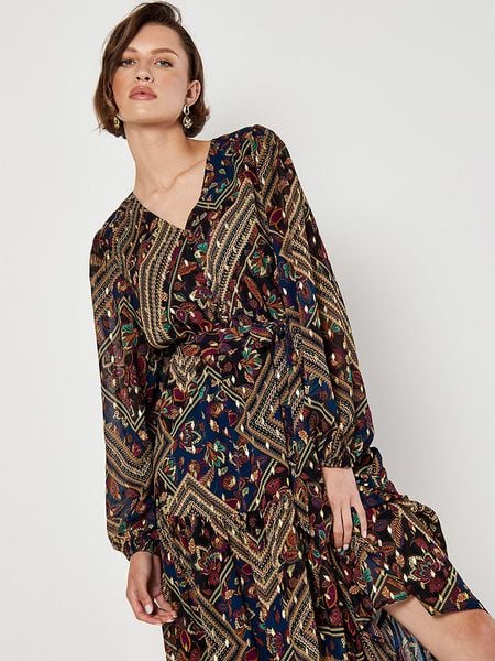 Apricot Sukienka w kolorze granatowo-beżowo-czarnym rozmiar: S. Brązowe sukienki damskie Apricot, s, bez wzorów, z tkaniny, bez kołnierzyka, bez ramiączek, maxi. Za 104.39 zł.