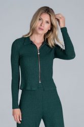Krótka Bluza na Suwak z Kołnierzykiem - Zielona. Zielone bluzy bez kaptura damskie Figl, l, z elastanu. Za 219.00 zł.