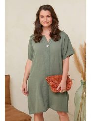 Curvy Lady Sukienka w kolorze khaki rozmiar: 40/42. Brązowe sukienki damskie Curvy Lady, bez wzorów, klasyczne, bez kołnierzyka, bez ramiączek, midi. Za 96.37 zł.