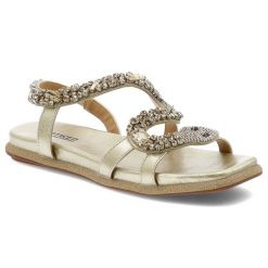 Złote Sandały Artiker Eleganckie Obuwie Damskie Z Motywem Zwierzęcym. Żółte sandały damskie Artiker, z aplikacjami, z materiału, bez obcasa. Za 269.00 zł.