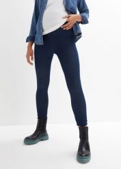 Miękkie legginsy ciążowe ocieplane w optyce dżinsowych. Niebieskie legginsy damskie bonprix, bez wzorów, z jeansu. Za 139.99 zł.
