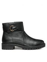 Geox Botki D Hoara D46FTB 04643 C9999 Czarny. Czarne botki damskie Geox, ze skóry, bez obcasa, na płaskiej podeszwie, bez zapięcia. Za 559.99 zł.