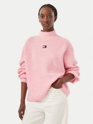 Tommy Jeans Sweter Badge DW0DW23349 Różowy Relaxed Fit. Czerwone swetry klasyczne damskie Tommy Jeans, m, z jeansu, bez kołnierzyka. Za 449.99 zł.