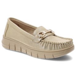 Mokasyny damskie Vinceza, cholewka ze skóry naturalnej o metalicznym wykończeniu wsuwany fason, złote, 39981. Żółte mokasyny damskie VINCEZA, ze skóry. Za 159.00 zł.